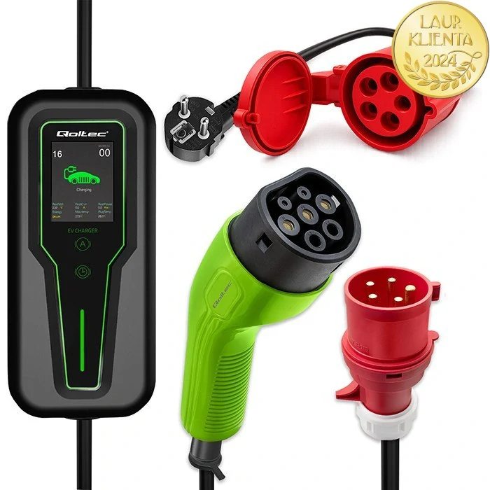 *Qoltec 52439 Qoltec Redukce adaptér CEE 32A 5P (400V) → Schuko 230V | Redukce pro EV nabíječky | max. 16A / 3,5 kW