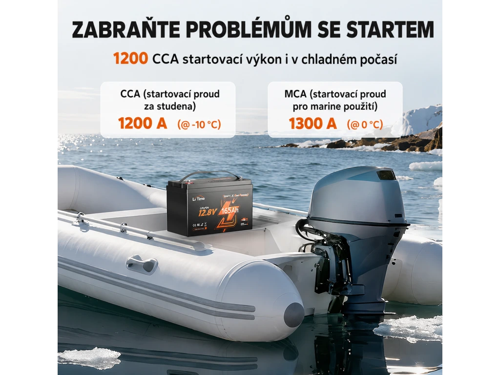 ❄️Baterie LiFePO4 LiTime 12V 165Ah LiFePO4 startovací a trakční baterie 1200 CCA Bluetooth ohřev IP67 pro lodě, čluny a karavany