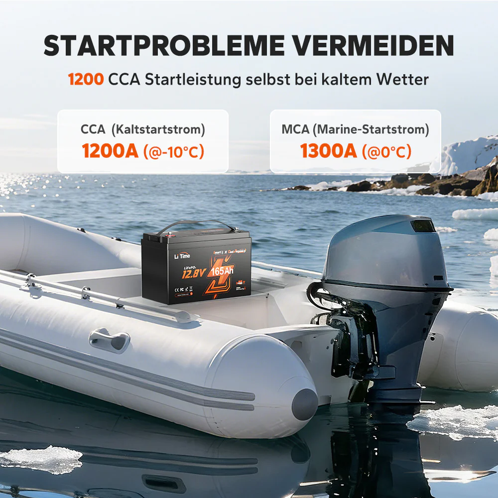 ❄️Baterie LiFePO4 LiTime 12V 165Ah LiFePO4 startovací a trakční baterie 1200 CCA Bluetooth ohřev IP67 pro lodě, čluny a karavany