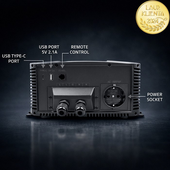 Qoltec 52693 Měnič napětí Qoltec 12V → 230V 3000W/6000W čistá sinusovka | LCD | USB | USB-C | pro LiFePO4 a AGM baterie