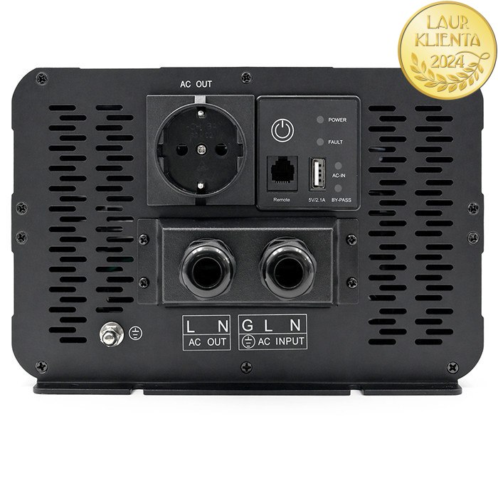 Qoltec 52699 Měnič napětí Qoltec 12V → 230V 4000W/8000W čistá sinusovka | UPS Bypass mode | USB | USB-C | pro LiFePO4 a AGM baterie