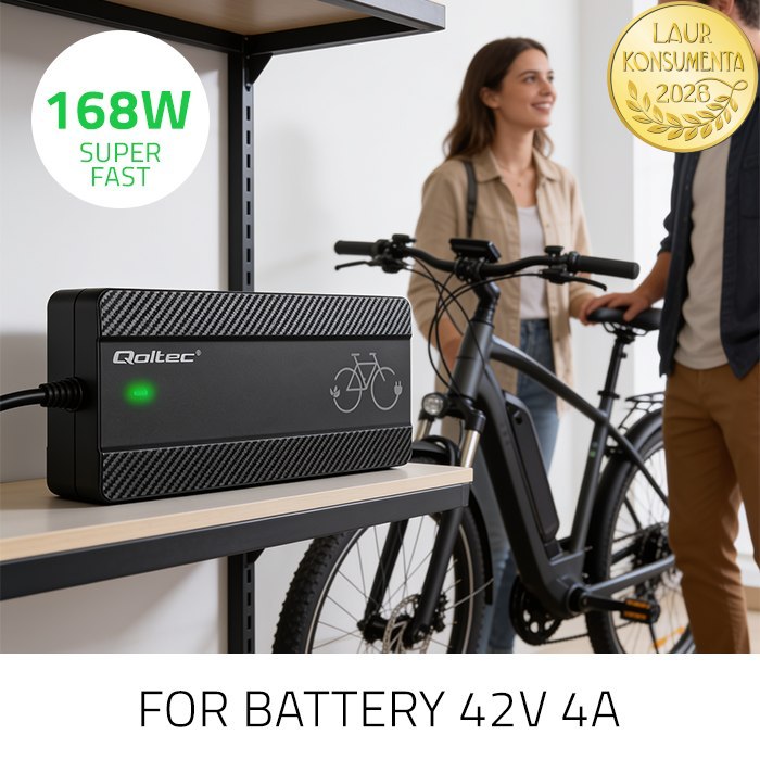 *Qoltec 52427 Rychlá voděodolná nabíječka Qoltec Pro Bosch plug 36V/42V 4A + napájecí kabel