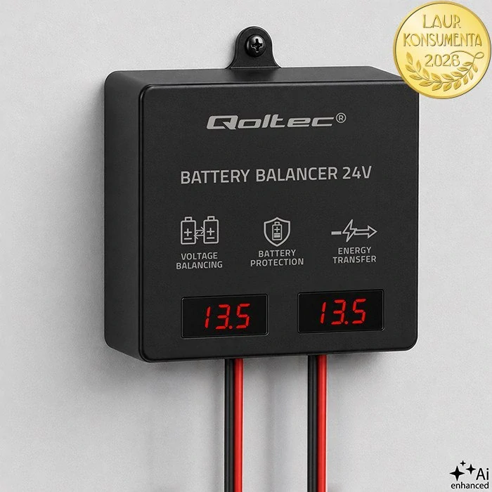 Qoltec 51078 24V napěťový balancer pro 2×12V baterie | 5A | AGM, GEL, LiFePO4 | LED displej