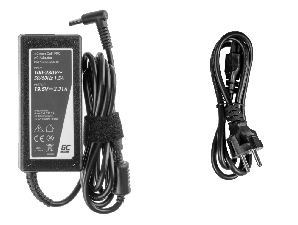 *Green Cell AD74P Adaptér Nabíječka HP 250 G2 G3 G4 G5 255 G2 G3 G4 G5, HP ProBook 450 G3 G4 650 G2 G3 19.5V 45W