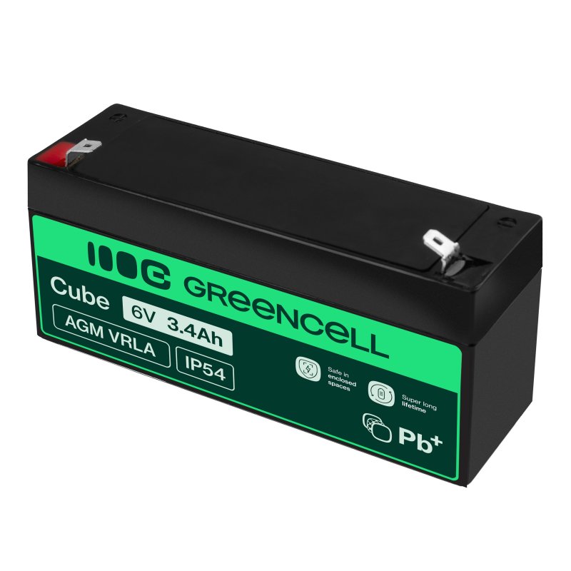 *Green Cell Bezúdržbová baterie AGM VRLA Green Cell 6V 3,4Ah pro poplašné systémy a hračky