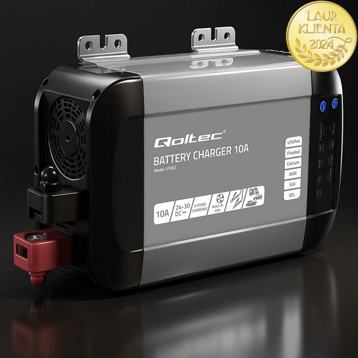 *Qoltec 51952 Intelligent Monolith nabíječka pro LiFePO4 AGM GEL SLA baterie | 10A | 24V