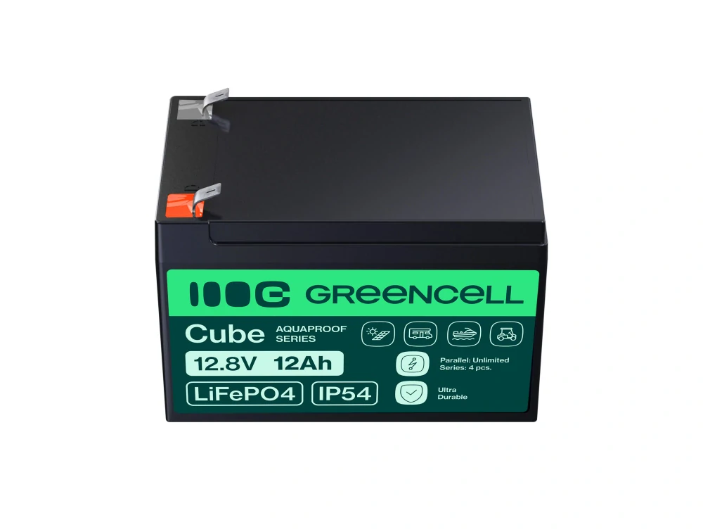 *Baterie Green Cell CUBE LiFePO4 LFPGC12V12AH LiFePO4 Baterie 12V, 12,8V 12Ah, 153,6Wh IP54