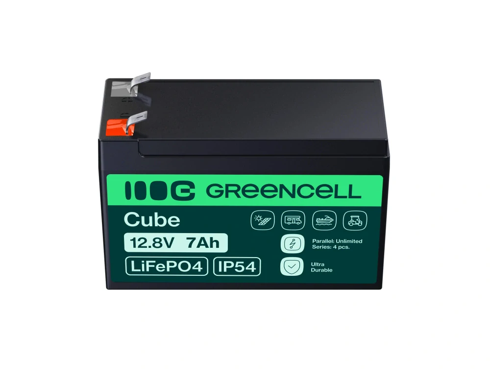 *Baterie Green Cell CUBE LiFePO4 LFPGC12V7AH Baterie LiFePO4 12V, 12,8V 7Ah, 89,6Wh IP54 Lithium-železo-fosfátový Akumulátor pro UPS, Poplašné systémy, Monitorování