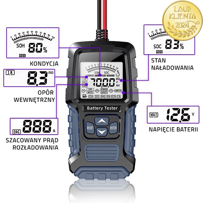 *Qoltec 52487 Digitální tester baterií s LCD displejem | 12V | 24V | 3Ah-250Ah