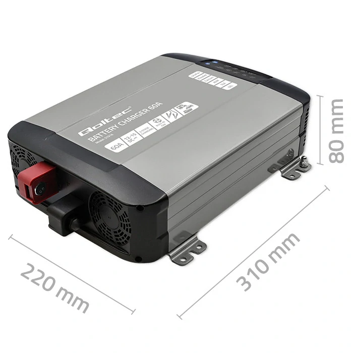 *Qoltec 51916 Inteligentní profesionální nabíječka Monolith pro LiFePO4 AGM GEL SLA baterie | 60A | 12V | Rychlé nabíjení