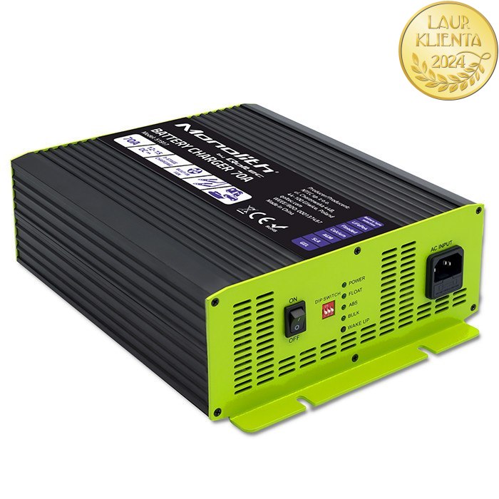 *Qoltec 51917 Inteligentní profesionální nabíječka Monolith pro LiFePO4 AGM GEL SLA baterie | 70A | 12V | Rychlé nabíjení