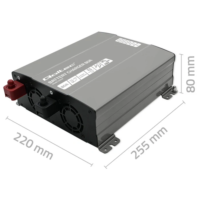 *Qoltec 51918 Inteligentní profesionální nabíječka Monolith pro LiFePO4 AGM GEL SLA baterie | 80A | 12V | Rychlé nabíjení