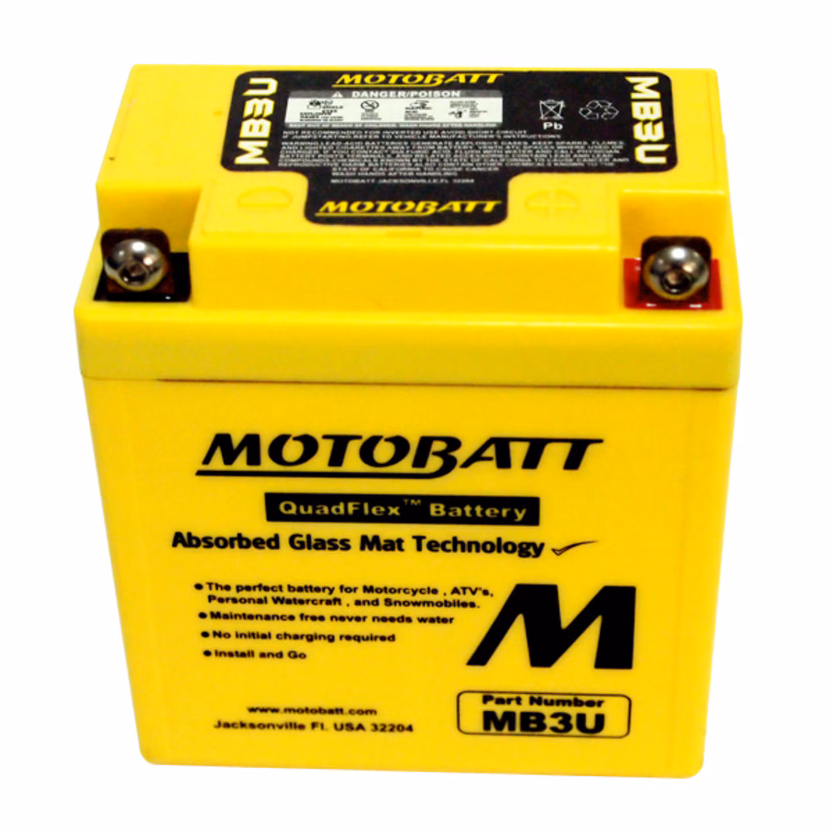 Motobatt MB3U AGM motocyklová baterie 12V 4Ah (YB3L-A / YB3L-B) – vysoký startovací proud, bezúdržbová
