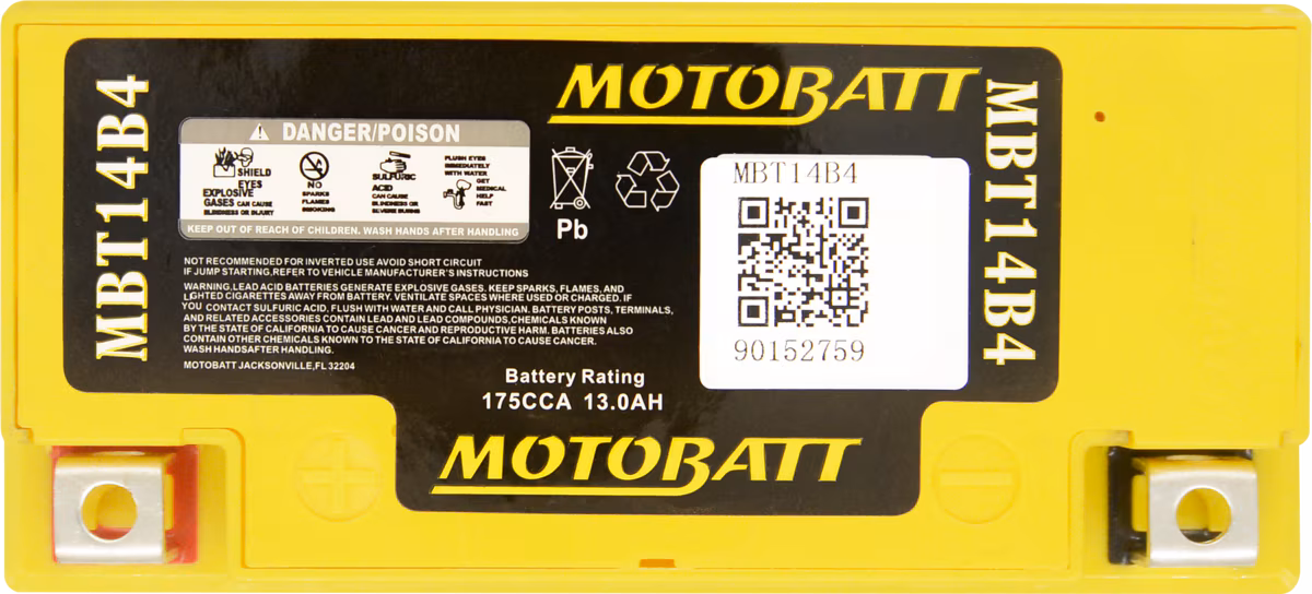 Motobatt MBT14B4 AGM motobaterie 12V 13Ah 180A | Náhrada YT14B-4, YT14B-BS | Oficiální CZ distribuce