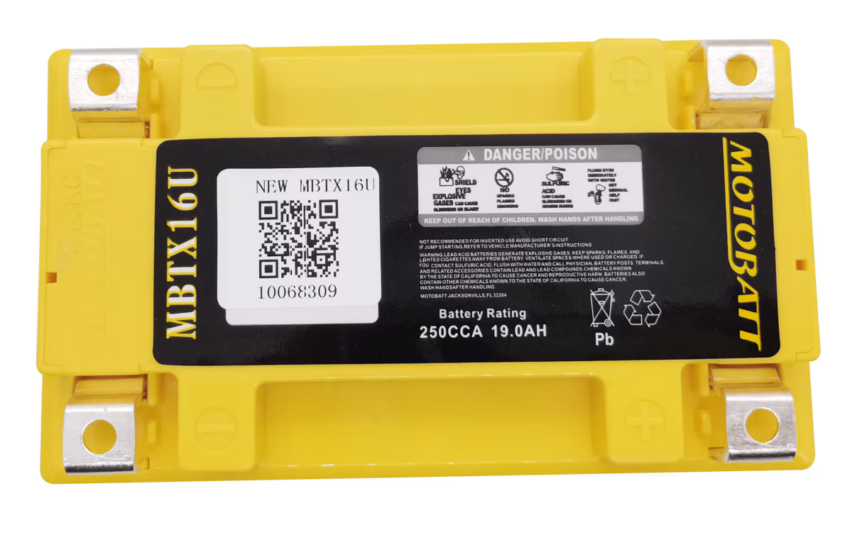 Motobatt MBTX16U AGM motobaterie 12V 19Ah 245A | Náhrada YTX16-BS, YTX20CH-BS | Oficiální CZ distribuce