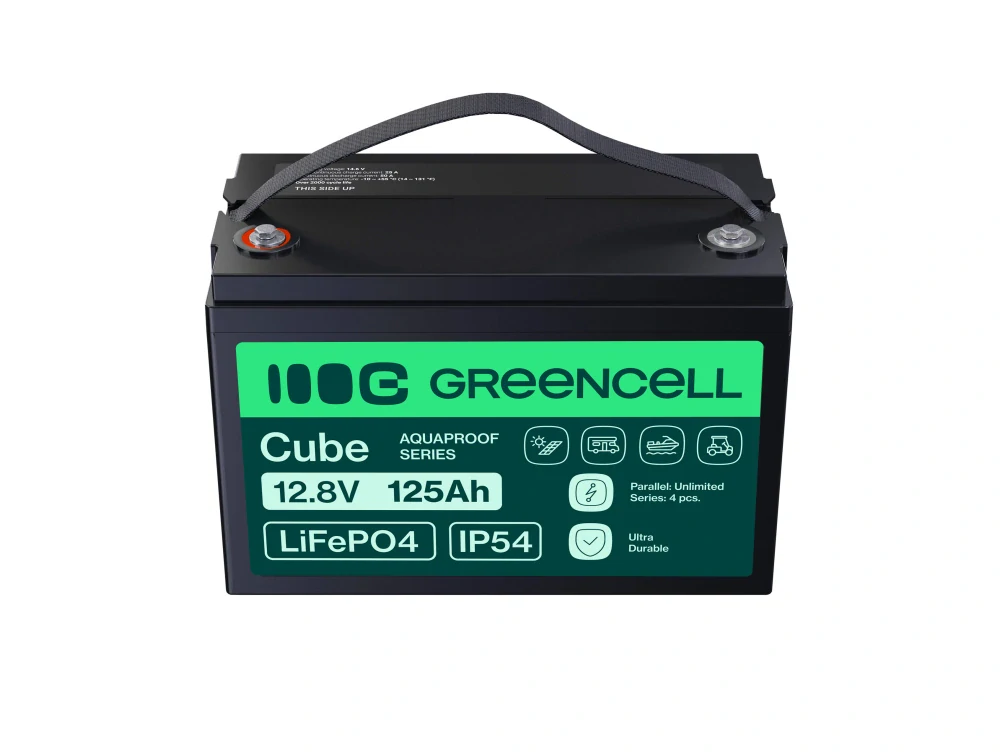 Baterie Green Cell CUBE LiFePO4 LFPGC12V125AH Baterie LiFePO4 12V, 12,8V 125Ah, 1600Wh IP54 Lithium-železo-fosfátový Akumulátor pro karavany, čisticí zařízení, camping  a jiné