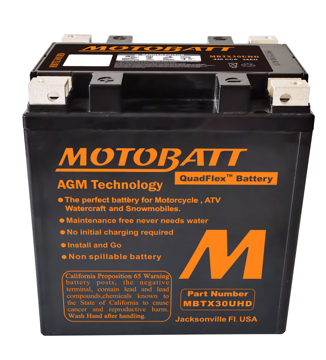 Motobatt MBTX30UHD 12V 34Ah AGM motobaterie | 440A CCA, QuadFlex, náhrada YIX30L, YB30L-B