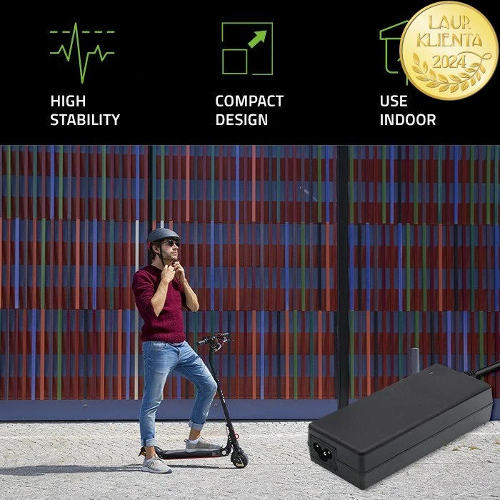 *Qoltec 51768 Nabíječka pro skútry, kola, elektrické skútry 84W | 36V | 42V | 2A | 8,0*8,0+pin | + napájecí kabel