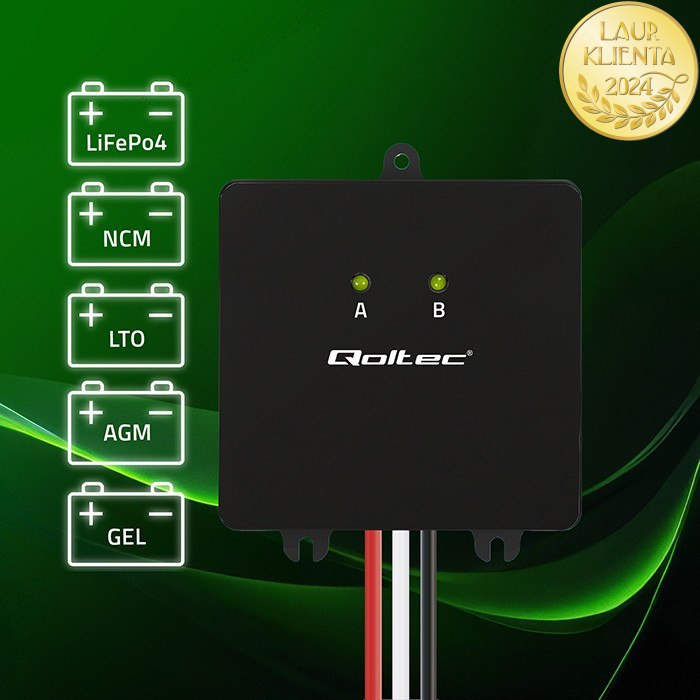 *Qoltec 51097 Balancer 24V Vyrovnávač napětí Qoltec 24V pro 2 x 12V | 5A | LiFePO4 AGM gelové baterie