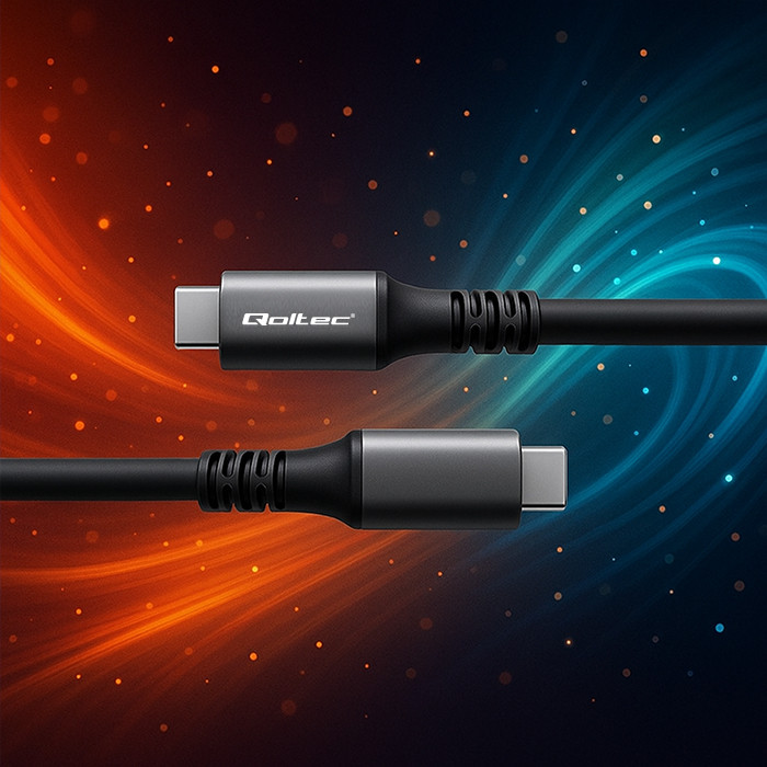 *Ultrarychlý kabel USB-C - USB-C Qoltec USB4 | USB-C PD 240W | Thunderbolt 3/4 | 4K | 40 Gb/s | 1 m | Černý