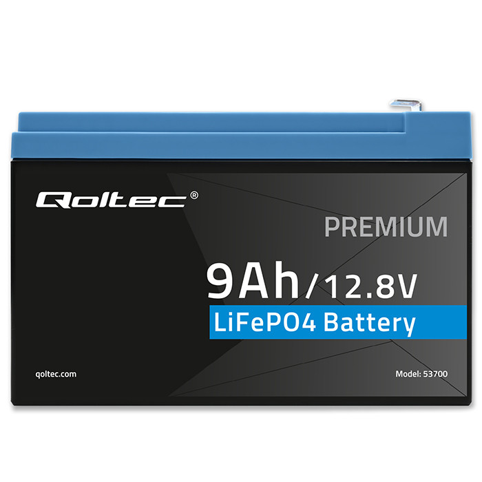 *Qoltec 53700 LiFePO4 lithiová železná fosfátová baterie | 12,8 V | 9 Ah | 115,2 Wh | BMS