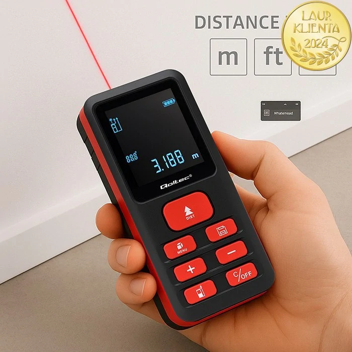*Qoltec 50688 Precise digitální laserový dálkoměr s elektronickou nivelací | podsvícený LCD | 120 m