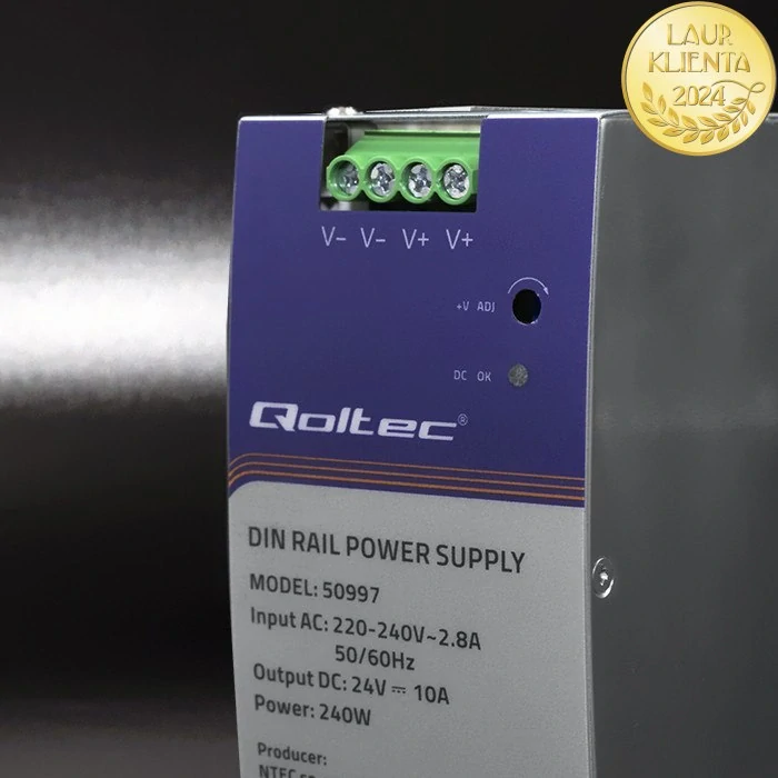 Qoltec 50997 – Průmyslový napájecí zdroj na DIN lištu 240 W / 24 V / 10 A