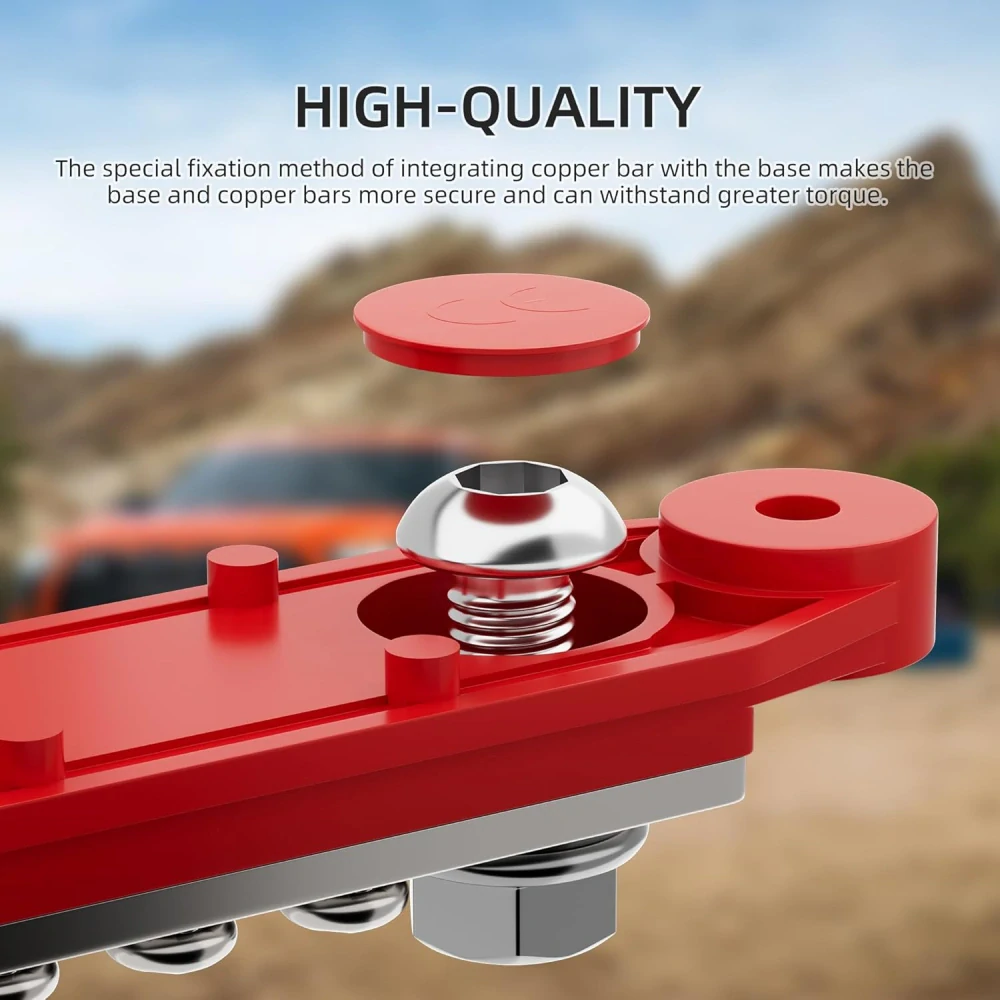 *Napájecí sběrnice 275A 12V/24V/48V – rozvodný blok baterie +/–, 2× M10 (3/8") + 10× M5 | měděný bus bar