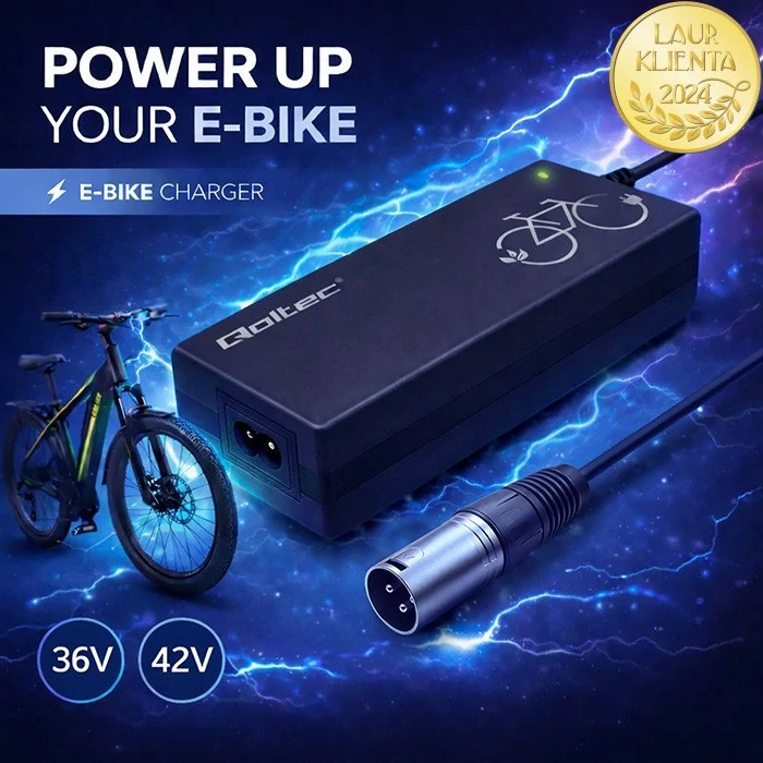 *Qoltec 52615 Nabíječka pro elektrokola 36 V (42 V) 2 A | 3-pin XLR 18 mm | Qoltec