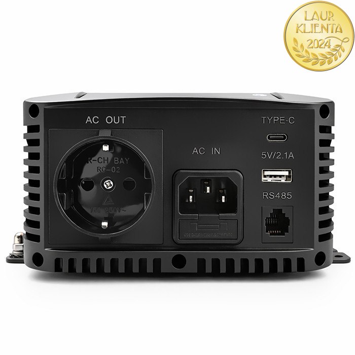 Qoltec 52697 Měnič napětí Qoltec 12V → 230V 1000W/2000W čistá sinusovka | UPS Bypass mode | LCD | USB | USB-C | pro LiFePO4 a AGM baterie
