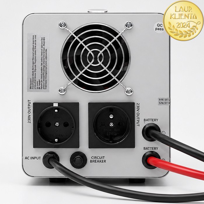 Qoltec 50451 UPS Čistá Sinusoida 1000VA/720W AVR LCD | Záložní zdroj 12V/230V pro LiFePO4 AGM GEL