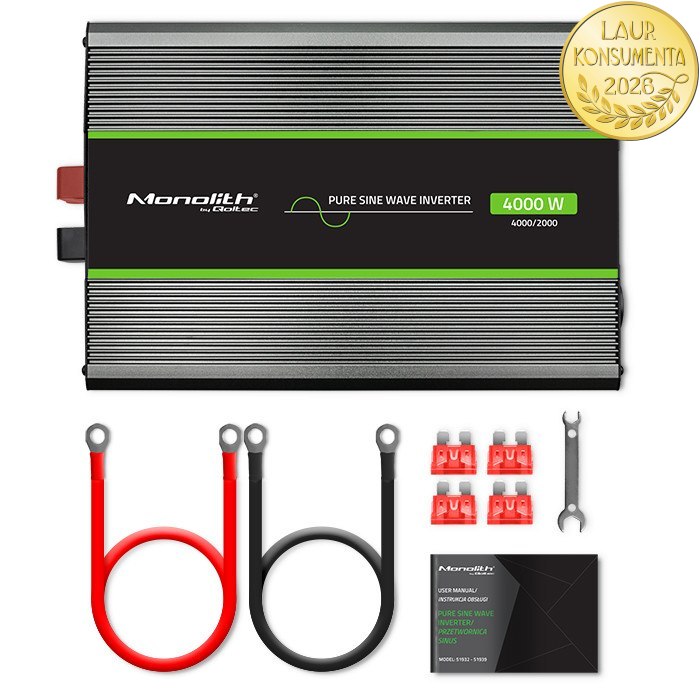 *Qoltec 51939 Měnič napětí 24V/230V 2000W (4000W) čistý sinus | Karavan, LiFePO4, solární systém.