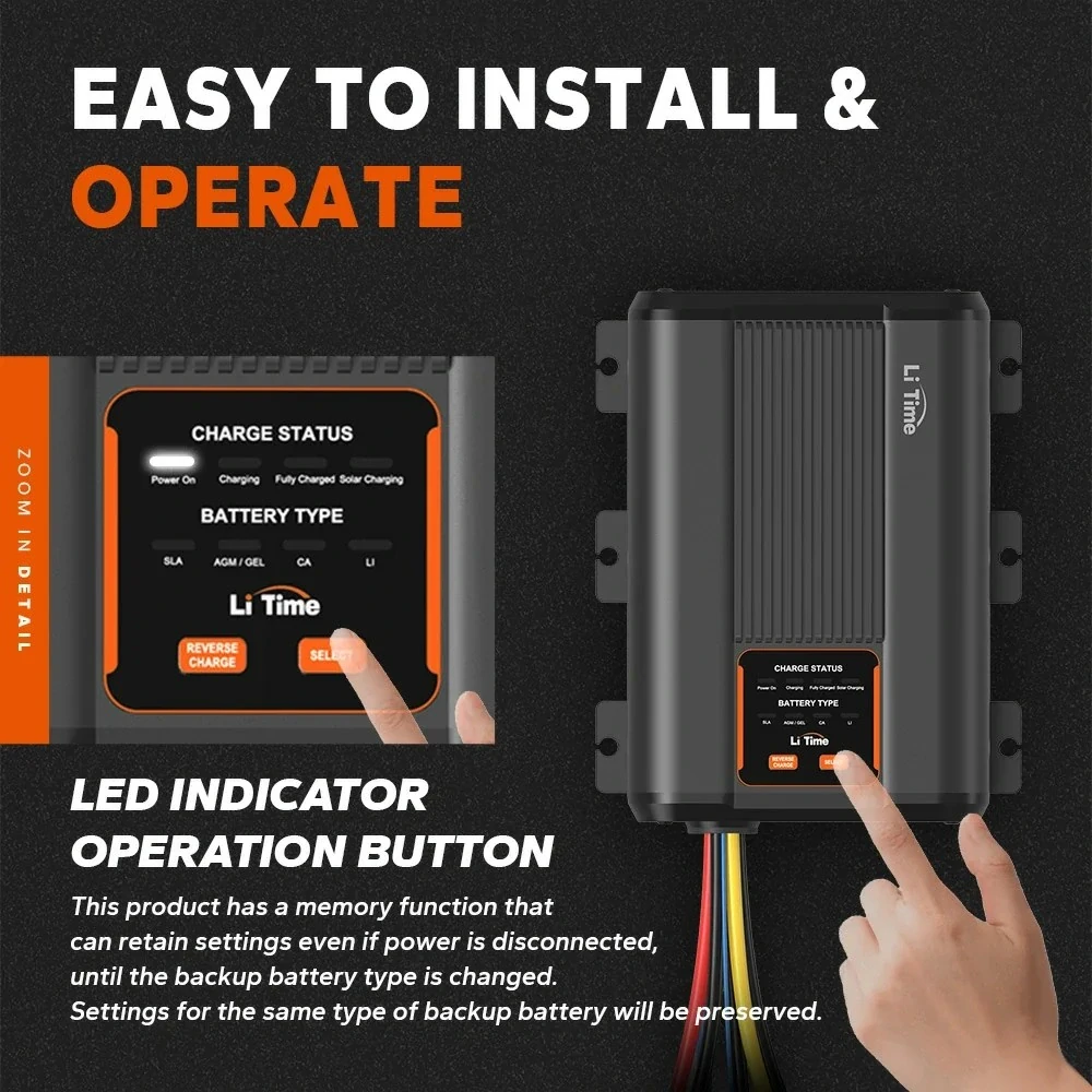 LiTime 12V 40A DC-DC nabíječka s MPPT – alternátor a solární panel