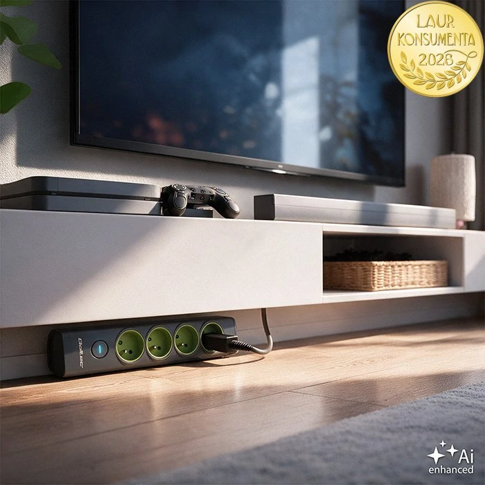 Qoltec 52760 prodlužovací přívod s vypínačem – 4 zásuvky s uzemněním, 1,8 m, 16 A / 3680 W