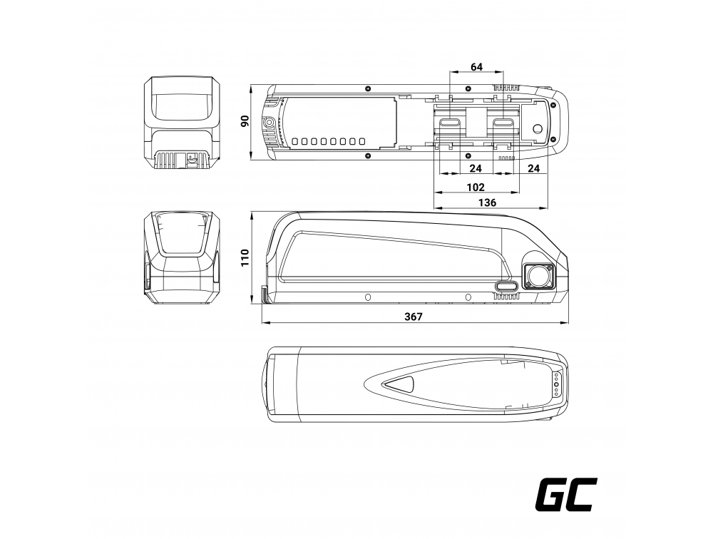 Green Cell EBIKEGCF02 Baterie pro Elektrokola Down Tube s Nabíječkou 48V 13Ah 624Wh Li-Ion