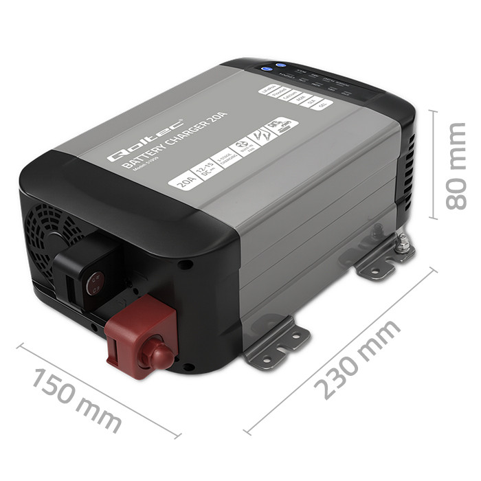 *Qoltec 51959 Intelligent Monolith nabíječka pro LiFePO4 AGM GEL SLA baterie | 20A | 12V