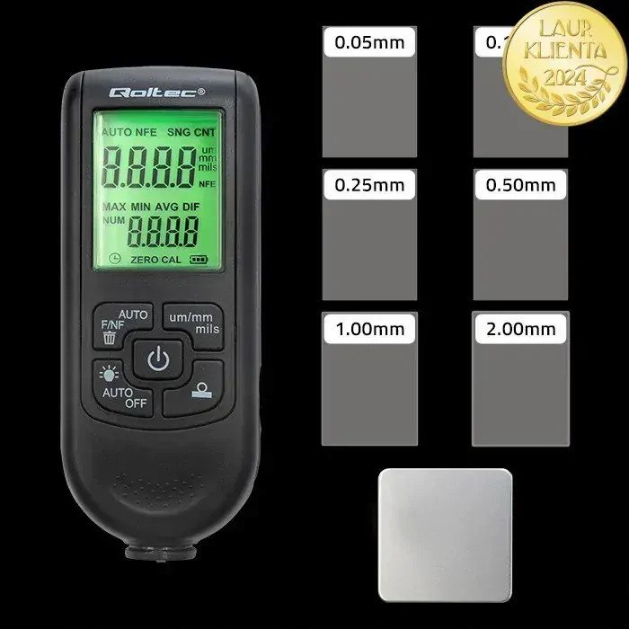 *Qoltec 50630 Měřič tloušťky láku s LCD displejem | 0~2000um