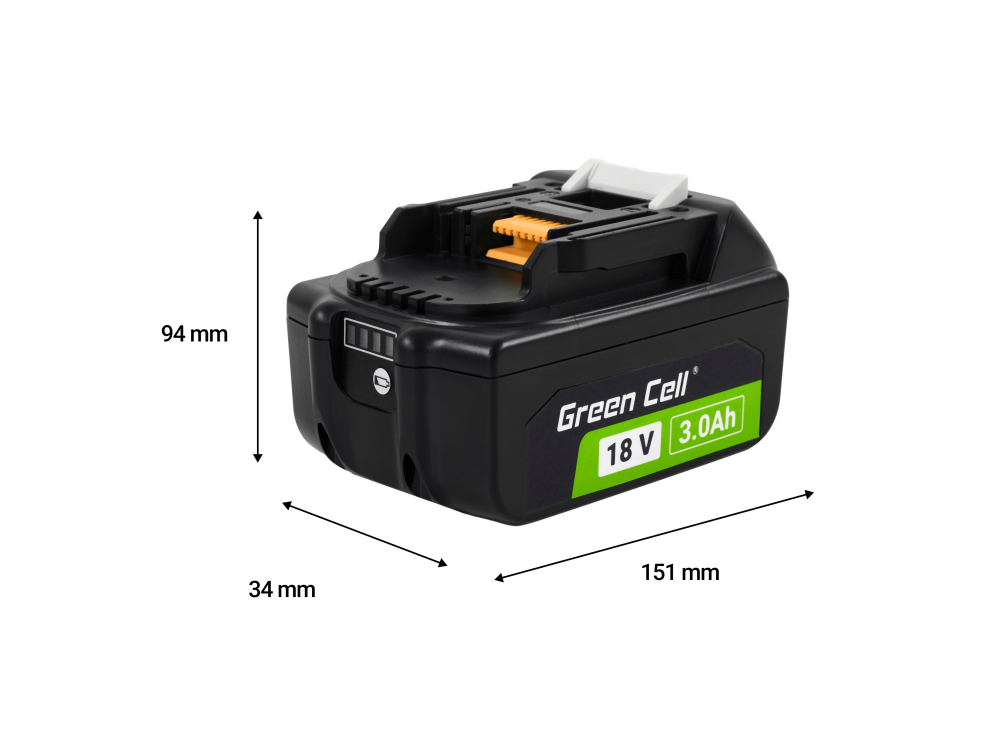 Baterie Green Cell PTMA18V3 Makita 194205-3, BL1830, BL1840, BL1815, 194204-5, LXT400 18V 3000mAh Li-ion