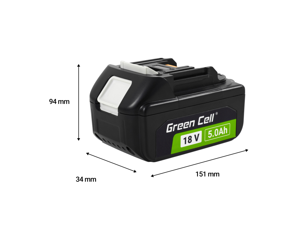 Baterie Green Cell PTMA18V5 Makita 194205-3, BL1830, BL1840, BL1815, 194204-5, LXT400 18V 5000mAh Li-ion