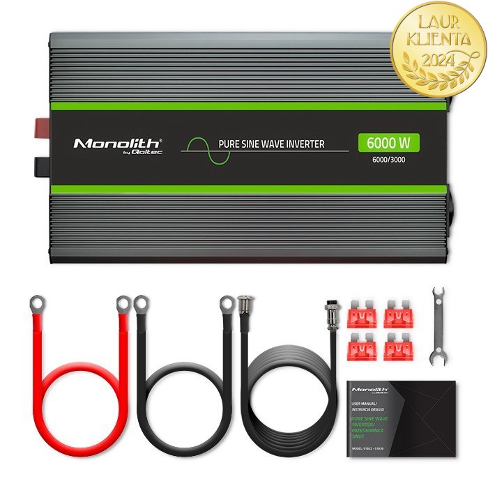 Qoltec 51923 Monolith měnič napětí 3000W/6000W | z 24V na 230V | Čistý sinus | LCD displej | Dalkové ovladání