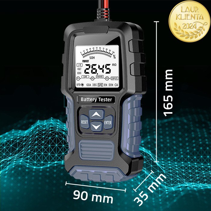 *Qoltec 52487 Digitální tester baterií s LCD displejem | 12V | 24V | 3Ah-250Ah