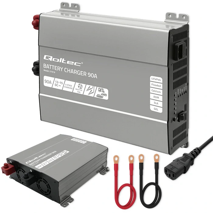 *Qoltec 51919 Inteligentní profesionální nabíječka Monolith pro LiFePO4 AGM GEL SLA baterie | 90A | 12V | Rychlé nabíjení