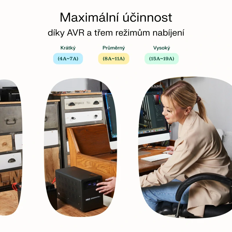 Green cell UPSLPPC1000 Záložní Napájení AVR UPS 1500VA 1000W PowerCore 12 VDC s LCD displejem, čistý sinus