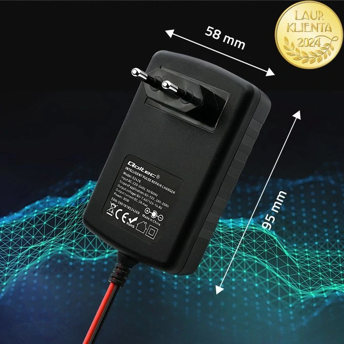*Qoltec 52426 Automatická nabíječka baterií Qoltec AGM GEL STD 6V/12V 2A | Nabíječka s funkcí opravy a LED displejem