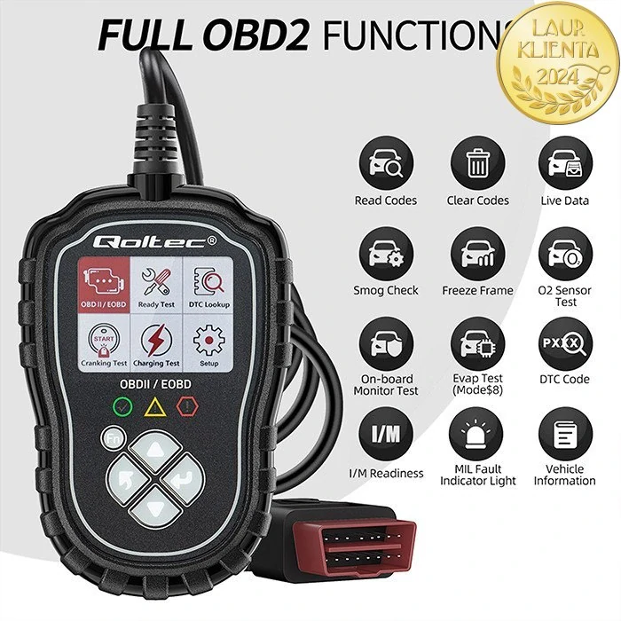 *Qoltec 50685 Digitální diagnostický tester Qoltec ProLine | OBD2 EOBD | 8V-25V | Duální systém