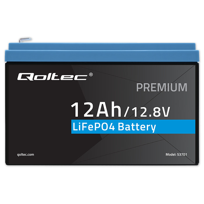 *Qoltec 53701 LiFePO4 lithiová železná fosfátová baterie | 12,8 V | 12 Ah | 153,6 Wh | BMS