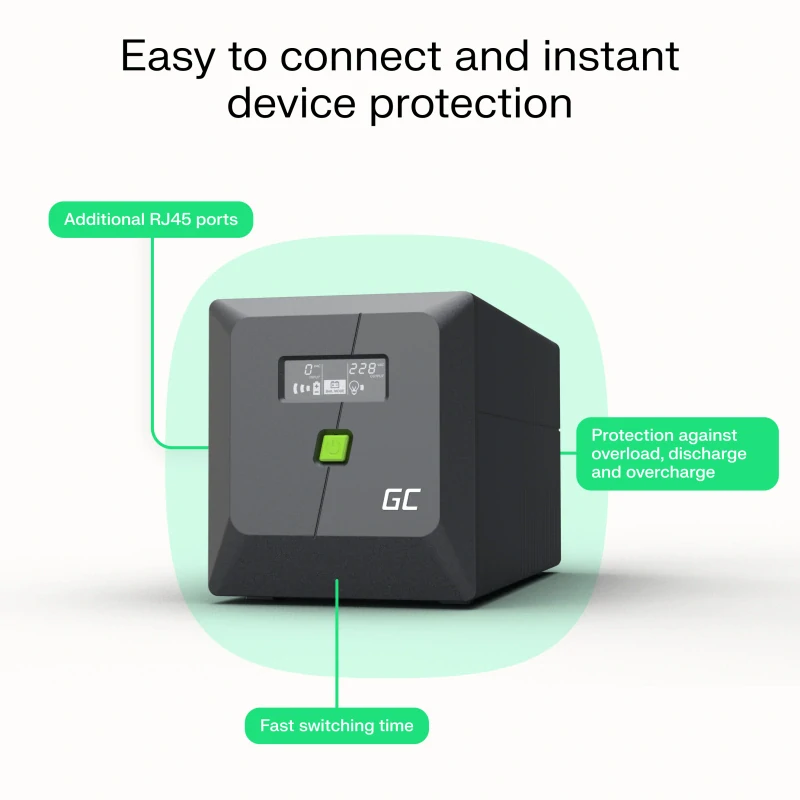 Green Cell UPSLP1400 Záložní zdroj UPS Greencell 2000VA 1400W PowerProof s LCD displejem, čistý sinus