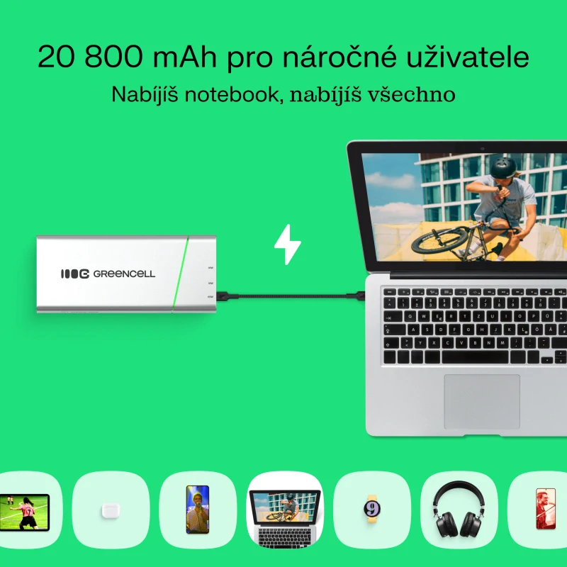 *Green Cell PowerPlay Pro PBPLGC20P – Powerbanka 20800mAh, 65W, rychlé nabíjení PD/Ultra Charge, vyrobeno v Polsku