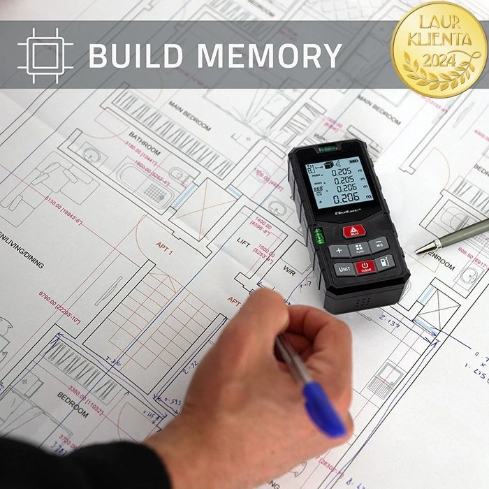 *Qoltec 50687 Precise Digital Laserový dálkoměr s nivelací | Podsvícený LCD | 120m