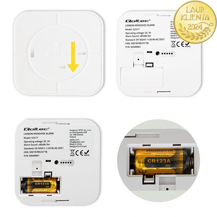 Qoltec 52577 Bezdrátový detektor oxidu uhelnatého (CO) s certifikací – bateriový, alarm 85 dB, životnost senzoru 10 let